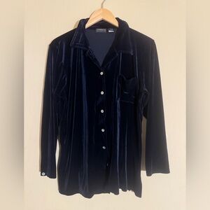 Liz Claiborne Collection Velour Velvet Button Down Collared Shirt Jacket size L